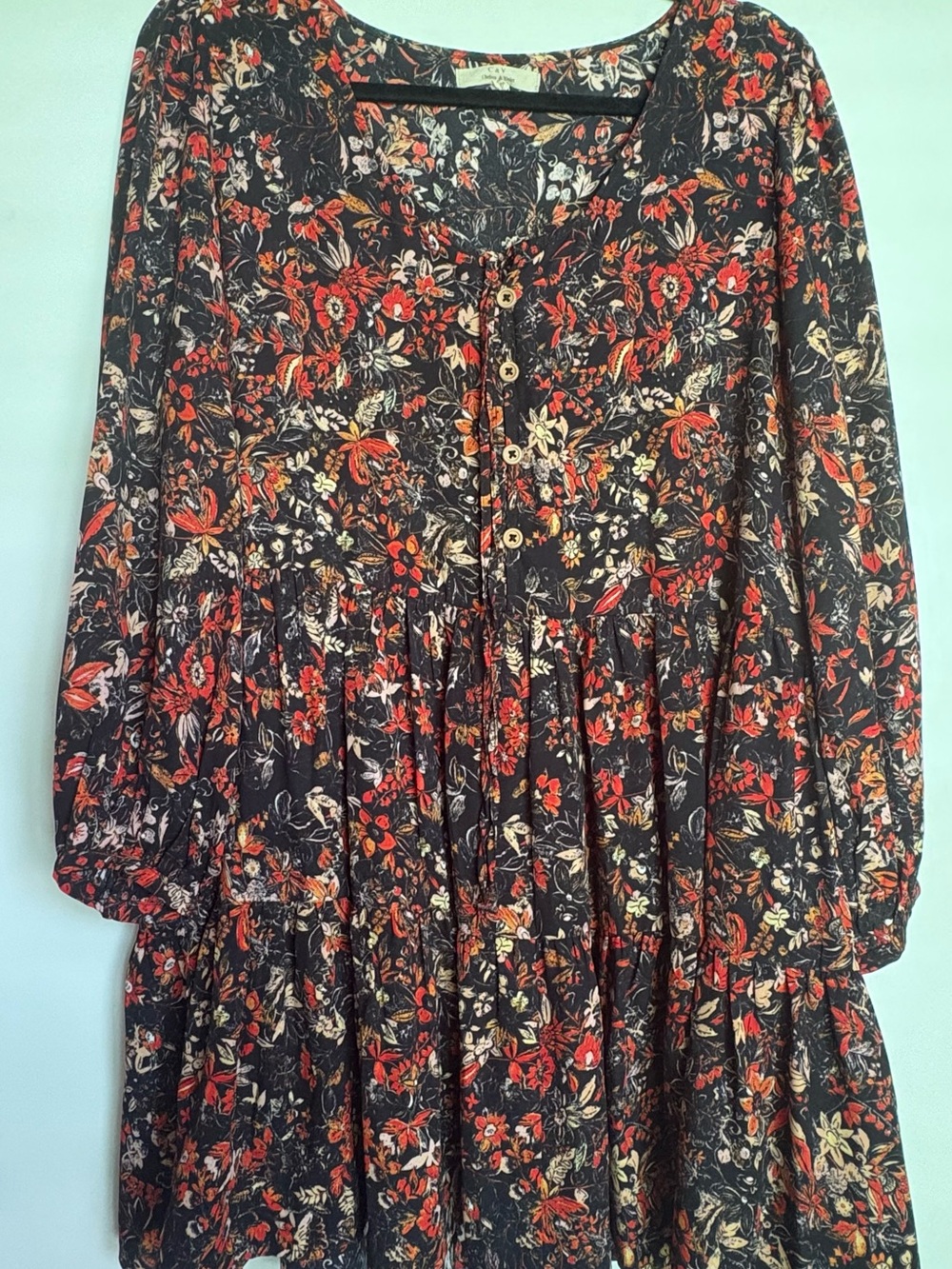 Chelsea & Violet Black Dress with Orange & Cream Floral Print